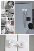 2 Adet Montajsiz Çift Kapaklı Dolap Kilidi Bebek Koruyucu Ve Kilit Bebek Güvenlik Kiti thumbnail 3
