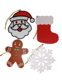 Yılbaşı Çam Ağacı Süsleri 4 lü set Noel Baba, Kurabiye, Kar, Çorap - 4