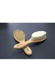 Keçi Kıllı Bebek Fırça Ve Tarağı 3'lü Set Doğal Keçi Kıllı Fırça, Ahşap Masaj Tarağı Ve Tarak - 3