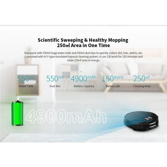 Viomi V3 Vacuum Cleaner Lazer Sensor Robot Supurge ve Paspas - 5