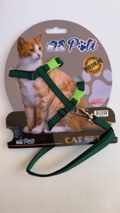 Pati Yavru Köpek ve Kedi Gezdirme Takım Tasması (Ayarlanabilir) Yeşil Şeritli - 1