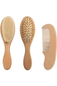 Keçi Kıllı Bebek Fırça Ve Tarağı 3'lü Set Doğal Keçi Kıllı Fırça, Ahşap Masaj Tarağı Ve Tarak - 6