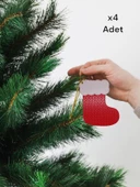 Yılbaşı Çam Ağacı Süsleri Kırmızı Beyaz Çorap 4 Adet 9 x 7 cm - 3