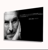 Siyah Beyaz İnsan Fotoğrafları Steve Jobs Dekoratif ve Modern Cam Tablo - 1
