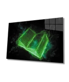 Siyah Neon Yeşil Kitap Dekoratif ve Modern Cam Tablo - 1