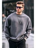 Madmext Füme Bisiklet Yaka Oversize Şardonlu Basic Erkek Sweatshirt 6048 - 1