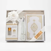 Takke + Esans + Tesbih + Seccade + Kuran Hediye Seti (Çanta Boy, Beyaz) - 2