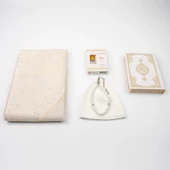 Takke + Esans + Tesbih + Seccade + Kuran Hediye Seti (Çanta Boy, Beyaz) - 3