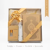 Takke + Esans + Tesbih + Seccade + Kuran Hediye Seti (Çanta Boy, Gold) - 1