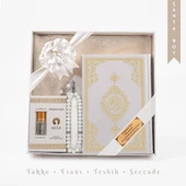 Takke + Esans + Tesbih + Seccade + Kuran Hediye Seti (Çanta Boy, Beyaz) - 1