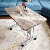 Tekerlekli Masa Orta Sehpa 60x100Cm Metal Ayak Güdüm Mermer Desen - 4
