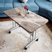 Tekerlekli Masa Orta Sehpa 60x100Cm Metal Ayak Güdüm Mermer Desen - 6