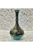 20 cm Çini Gözyaşı Vazo-zümrüt Yeşil/siyah-mermer Desenli El Yapımı-orjinal Kütahya Çinisi - 5