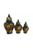 El Işlemeli Gold Desenli Çini Şah Küp Seti 25cm-30cm-40cm Gold Yaldızlı-siyah 3'lü - 2