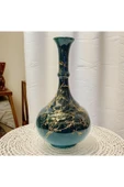 30 Cm Çini Gözyaşı Vazo-zümrüt Yeşil/siyah-mermer Desenli El Yapımı-orjinal Kütahya Çinisi - 6