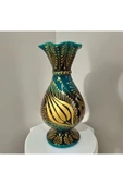 Turkuaz Çini 25 cm Marul Altın Yaldızlı Desenli Vazo - 4