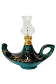 EGE Mermer Desenli Siyah/zümrüt Yeşil El Yapımı Kütahya Çinisi Gaz Lambası Büyük Aladdin Gaz Lambası - 1