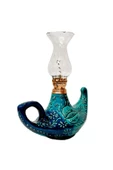 Turkuaz Renk El Yapımı Kabartma Motifli Büyük Boy Çini Gaz Lambası - 3