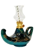 EGE Mermer Desenli Siyah/zümrüt Yeşil El Yapımı Kütahya Çinisi Gaz Lambası Büyük Aladdin Gaz Lambası - 2