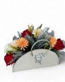 Nettenevime Yapay Çiçek Aranjmanı Metal Sepet Gümüş Vazolu Masa Üstü Çiçeği Arajman thumbnail 1