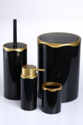 Azra Akrilik 4 Parça Banyo Seti Siyah-Gold - 1