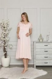 LİMİSSİ 1208 Pembe Hamile Lohusa Dantelli Gecelik - 2