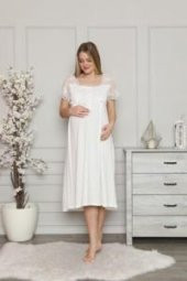 LİMİSSİ 1208 Ecru Hamile Lohusa Dantelli Gecelik thumbnail 1