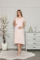 LİMİSSİ 2208 Pembe Hamile Lohusa Dantelli Pijama Tk - 1