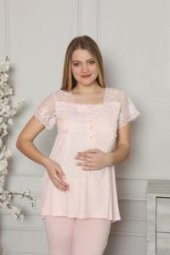 LİMİSSİ 2208 Pembe Hamile Lohusa Dantelli Pijama Tk - 2