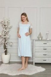 LİMİSSİ 2208 Mavi Hamile Lohusa Dantelli Pijama Tk - 1