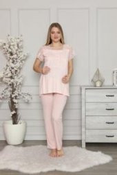 LİMİSSİ 2208 Pembe Hamile Lohusa Dantelli Pijama Tk - 4