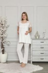 LİMİSSİ 2208 Ecru Hamile Lohusa Dantelli Pijama Tk - 2