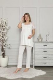 LİMİSSİ 2208 Ecru Hamile Lohusa Dantelli Pijama Tk - 3