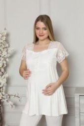 LİMİSSİ 2208 Ecru Hamile Lohusa Dantelli Pijama Tk - 4