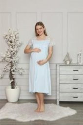 LİMİSSİ 2208 Mavi Hamile Lohusa Dantelli Pijama Tk - 3