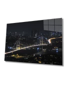 İstanbul Gece Boğaz Köprüsü Manzarası Dekoratif ve Modern Cam Tablo - 1