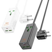 30W 2 Type-C - 1 USB-A PD Şarj Aleti, 1,5 m kablo 2500 Watt Destekli Priz Amerikan Ingiliz Fiş Dönüştürücü - 4