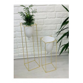 Beyaz Gold Metal Saksı 2'li - 1
