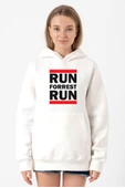 Forrest Gump Run Forrest Run Beyaz Kadın 3ip Kapşonlu Sweatshirt - 1