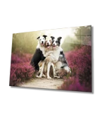 Sarılan  Köpekler Dekoratif ve Modern Cam Tablo - 1
