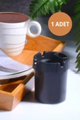 1 Adet Koku Yapmaz Çakmaklık Hazneli Siyah Plastik Küllük Oto Kül Tablası Kül Tabağı - 1