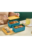 Mega Boy 2 Katlı Yemek Saklama Kabı 2 Litre - Kendinden Çatal Kaşık Servisli Lunch Box Set - 1