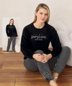 Boyraz Kadın Kışlık Bisiklet Yaka Soft Kadife Pijama Takımı 07041 - 1 Adet  Siyah L thumbnail 1