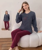 Boyraz Kadın Kışlık Bisiklet Yaka Soft Kadife Pijama Takımı 07037 - 1 Adet  2XL Füme - 1