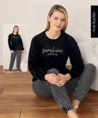 Boyraz Kadın Kışlık Bisiklet Yaka Soft Kadife Pijama Takımı 07041 - 1 Adet  Siyah L thumbnail 2