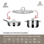 Saphire 3 Parça Indüksiyon Uyumlu Paslanmaz Çelik Tencere Tava Seti thumbnail 5