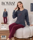 Boyraz Kadın Kışlık Bisiklet Yaka Soft Kadife Pijama Takımı 07037 - 1 Adet  2XL Füme - 3