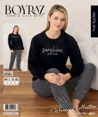 Boyraz Kadın Kışlık Bisiklet Yaka Soft Kadife Pijama Takımı 07041 - 1 Adet  Siyah 2XL thumbnail 3