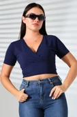 Kadın Kruvaze Yaka Crop Bluz thumbnail 5