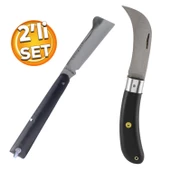 Plastik Saplı Bıçak Çakı Aşı Bıçağı Profesyonel Çelik Eğri Uçlu Bağ Ağaç Budama Aşı Çakısı 2'Lİ Set - 1